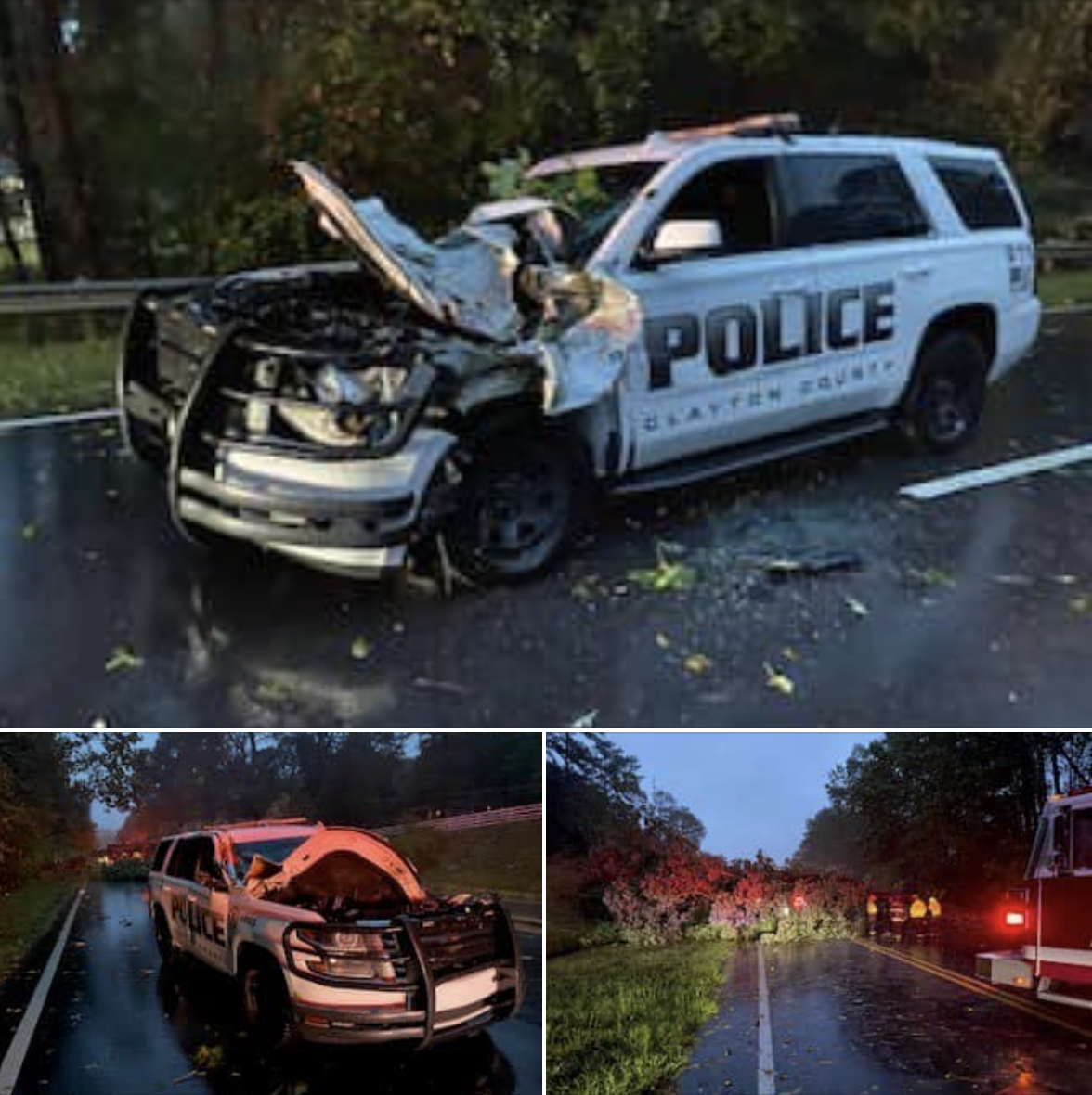 Georgia Police Officer Escapes Serious Injury After Tree Crushes Patrol Vehicle